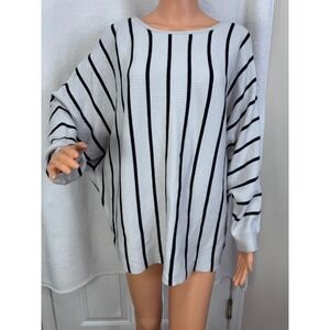 NEW Chelsea &‎ Theodore 3/4 sleeve ribbed striped black cream sweater Size 2X